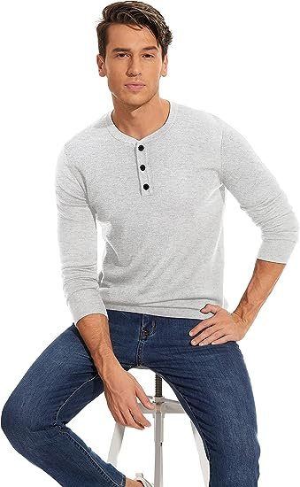 Mens Slim Fit Pullover Sweaters Long Sleeve Knitted Fabric Henley Sweater