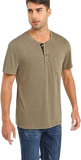 Mens Casual Short Sleeve Henley Shirts Button T Shirts with Pocket