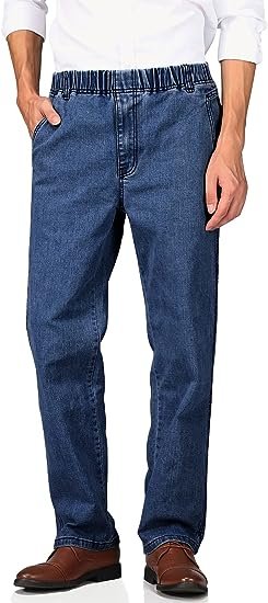 Mens Casual Loose Fit Elastic Waist Jeans Denim Pants