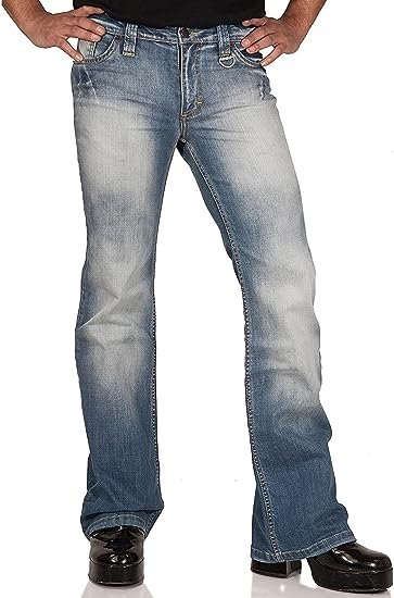 Men's Relaxed Vintage Bell Bottom Pants Stretch Comfort Flared Flares Retro Leg Disco Denim Jeans
