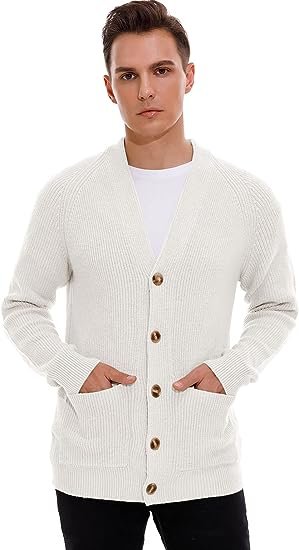 Men's Long-Sleeve Cardigan Sweater Soft Cable Knit Sweater for Men