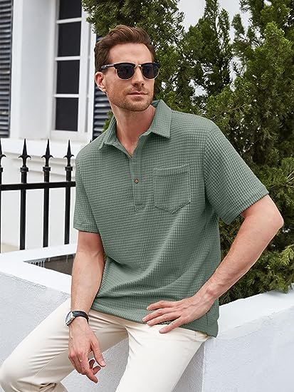 Men's Casual Button-Down Shirts Short Sleeve Striped Dress Shirts