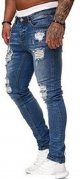 Men's Blue Slim Fit Jeans Stretch Destroyed Ripped Skinny